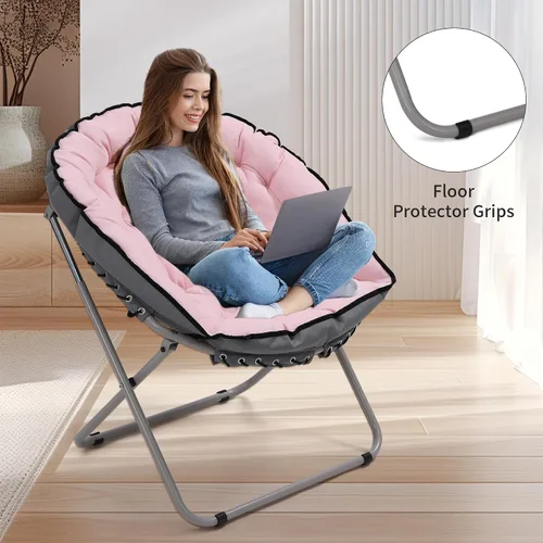Miniatura 7 de KROFEM Silla plegable con platillo para sala de estar, acogedora silla circular redonda, ideal para dormitorio, espacios pequeños, salón