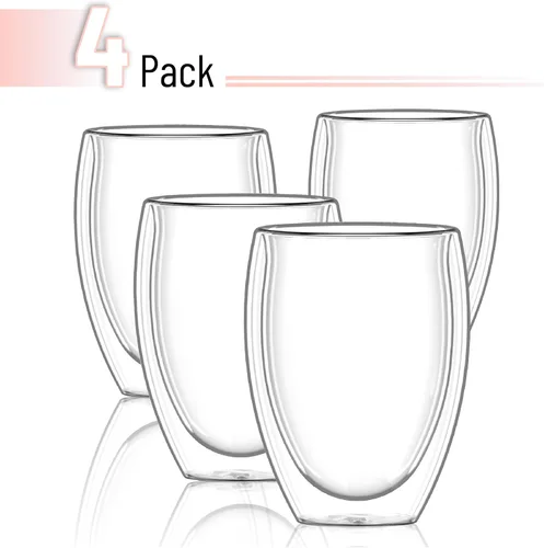 Miniatura 2 de BTaT - Copas de vino sin tallo de doble pared, 12 onzas, juego de 4, vaso de vino estándar con borde liso para bebidas frías y calientes, regalos