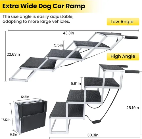 Miniatura 2 de Escaleras para perros grandes, rampa extra ancha para perros con superficie antideslizante, rampa plegable y portátil para automóvil para SUV