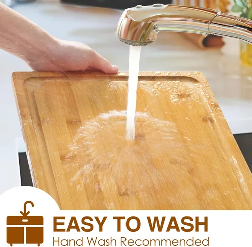 Miniatura 6 de Tabla de Cortar 2XLarge, Tablas de Cortar de Bambú de 20" para Cocina con Ranura para Jugo y Asas, Tabla de Cortar de Cocina para Carne, Tabla