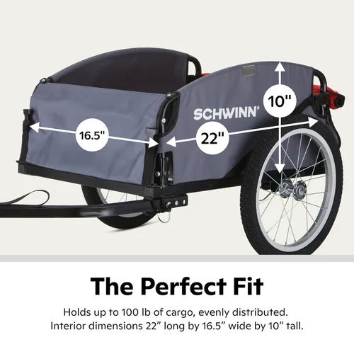 Miniatura 7 de Schwinn Remolque para bicicleta de carga Day Tripper, marco plegable, ruedas de liberación rápida, rojo / gris