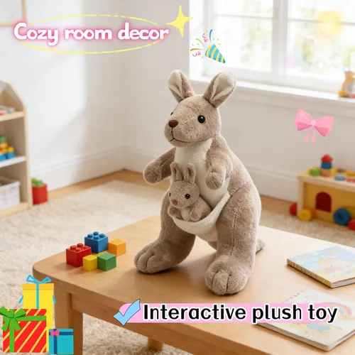 Miniatura 8 de Juguete de peluche de canguro de 9.84 pulgadas con Baby Joey, linda muñeca de peluche, suave canguro mamá y bebé, cumpleaños perfecto para niños