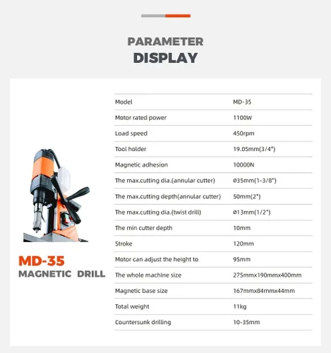 Miniatura 8 de Perforadoras magnéticas portátiles de 1100 W y cortadores anulares con fuerza magnética de 10000 N y 450 RPM