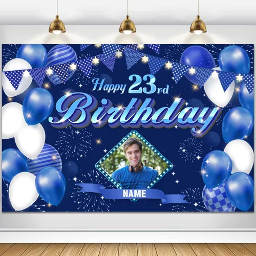 Miniatura 124 de Dicodes Fondo de decoración de feliz cumpleaños número 100 color azul marino personalizado, cartel con purpurina, pancarta, suministros