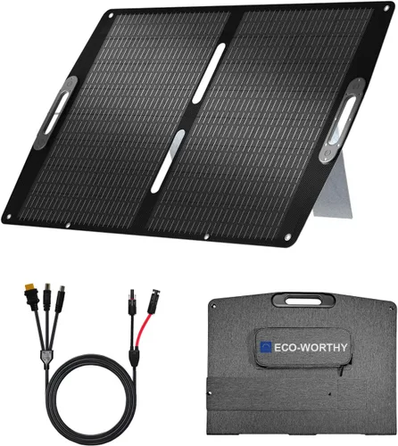 ECO-WORTHY Panel solar portátil de 100 W para estaciones de energía, IP65 impermeable y ligero con soporte ajustable, panel solar plegable de alta