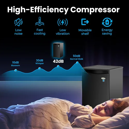 Miniatura 5 de ROOMWELL E-Star 1.7 pies cúbicos Minirefrigerador compacto para oficina, pequeño refrigerador negro sin congelador con descongelación automática