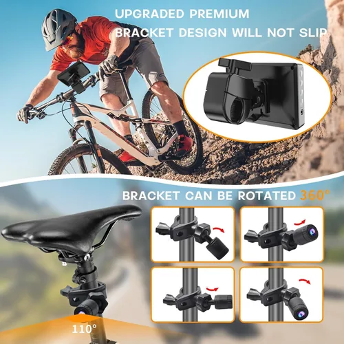 Miniatura 6 de PARKVISION Cámara de visión trasera de bicicleta con parasol, monitor HD 1080P de 4.3 pulgadas con atenuación automática, batería recargable de 8000