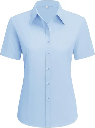 Miniatura 22 de siliteelon Camisas de vestir para mujer, de manga corta, de algodón, camisa con botones abajo, camisa básica con botones arriba, camisas con cuello