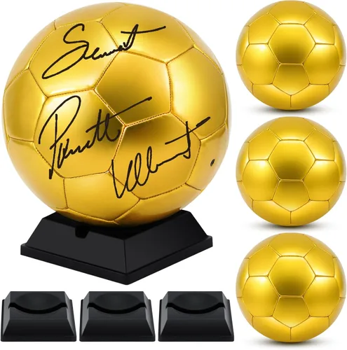 Miniatura 8 de Hiboom Balón de fútbol dorado con autógrafo de fútbol con soporte de exhibición, bomba de aire para trofeos, aniversario, escuela secundaria