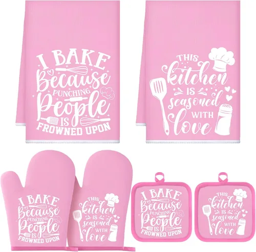 Miniatura 8 de Sratte Juego de 6 Piezas de Accesorios de Decoración de Cocina Estilo Granja Toallas Agarraderas Manoplas de Horno Juego de 2 Paños de Cocina 2 Negro