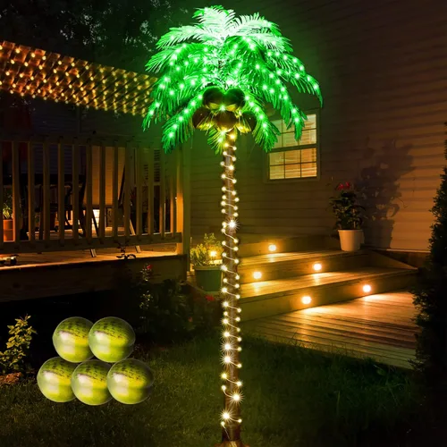 Miniatura 12 de Ledido Palmera Iluminada de 7 Pies que Cambia de Color con 5 Cocos, 218LED Árboles de Palmera Artificiales Iluminados para Exteriores con Control