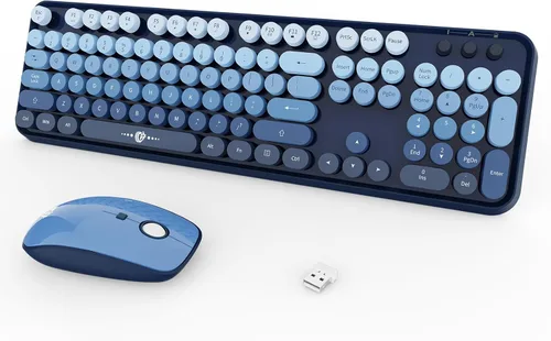 Miniatura 21 de FOPETT V2020 Combo de teclado y mouse inalámbricos, bonito teclado inalámbrico con llave roja redonda estilo retro, conectividad CapSecure de 2.4