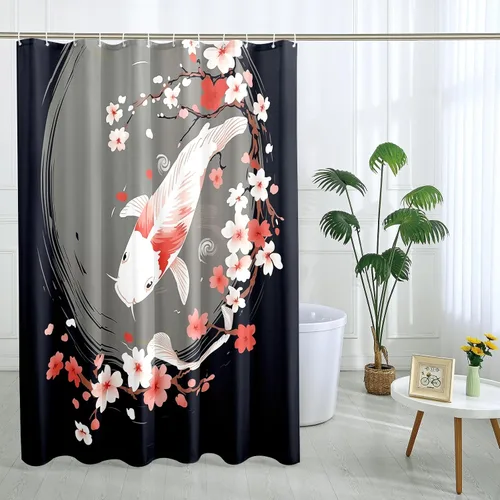 Miniatura 9 de Cortina de ducha japonesa Fuji Mountain de cerezo asiático, cortina de ducha con diseño de anime, decoración de baño, tela de poliéster, 62 x 72 Azul