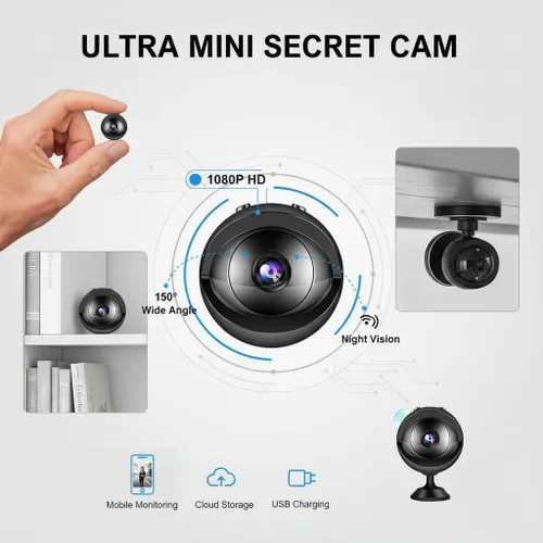 Miniatura 2 de Mini cámara WiFi 2026 1080P Ocultar, cámara remota inalámbrica para interiores, cámara gran angular de 150°, cámara de vigilancia de seguridad