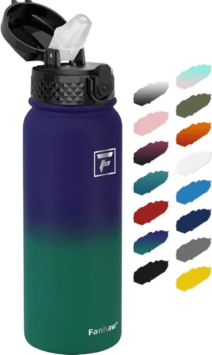 Miniatura 21 de Fanhaw Botella de agua de acero inoxidable aislada para niños de 20 onzas con tapa con popote, a prueba de fugas y antipolvo, botella de uso diario