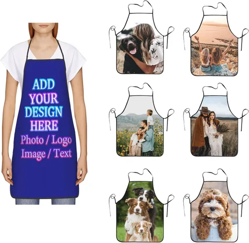 Miniatura 15 de Delantal de cocina personalizado con logotipo de texto fotográfico, delantal unisex personalizado para camarero de restaurante para hornear barbacoa