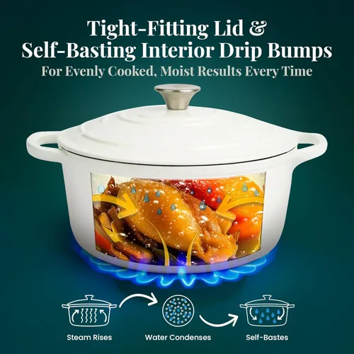 Miniatura 7 de Larder & Vine Olla de horno holandés de hierro fundido esmaltada de 5.7 cuartos de galón con tapa Para hornear pan Compatible con todos