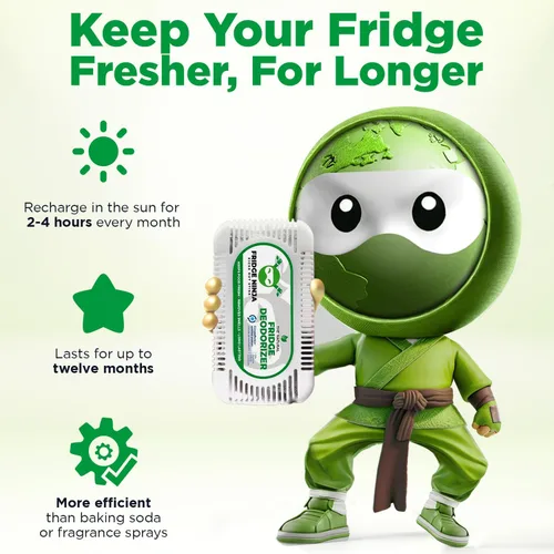 Miniatura 4 de Fridge Ninja - Desodorizador para nevera (paquete de 4), más eficaz que el bicarbonato de sodio, desodorante de carbón activado natural y sin
