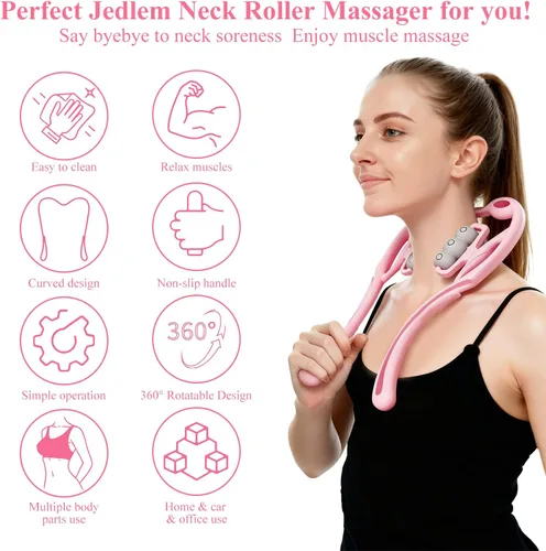 Miniatura 4 de Masajeador de cuello con rodillo de cuello, herramienta de masaje para aliviar el dolor de tejido profundo, diseño de mango ergonómico, ligero