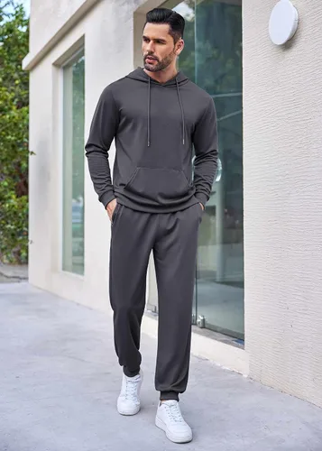 Miniatura 2 de COOFANDY Conjunto deportivo de 2 piezas de manga larga para hombre, conjunto casual con capucha
