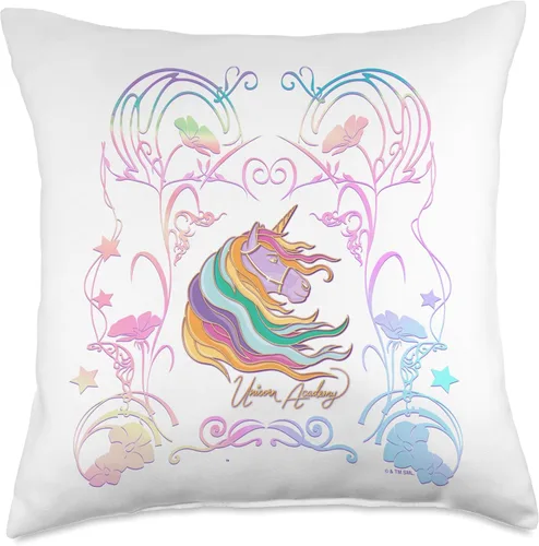 Unicorn Academy Enchanting Graphic Logo Throw Pillow, 18 x 18, multicolor