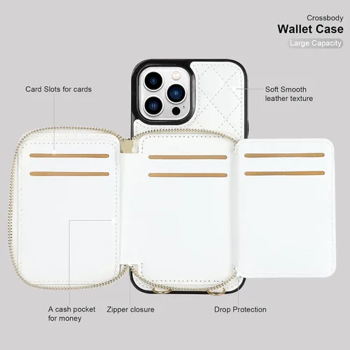 Miniatura 7 de Funda tipo cartera Bocasal para iPhone 13 Pro Max, cartera de mano de cuero PU con bloqueo RFID y cierre de cremallera, funda tipo folio con soporte