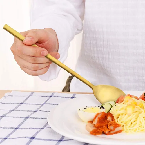 Miniatura 4 de Cucharas coreanas – Juego de 8 piezas de acero inoxidable, 8.5 pulgadas, doradas con asas largas, cucharas de cocina asiáticas para el hogar, cocina