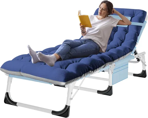 ABORON Silla de bronceado resistente, silla de descanso plegable de 5 posiciones para exteriores con almohadilla, silla de playa portátil para tomar