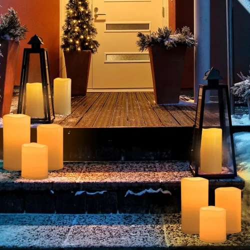 Miniatura 8 de Velas sin llama impermeables extra grandes para exteriores de 12" x 5" que funcionan con baterías, velas LED parpadeantes tipo pilar con control