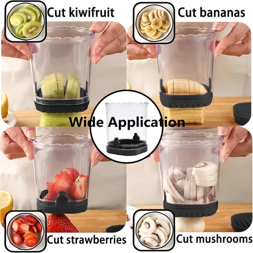 Miniatura 6 de Cortador de frutas, cortador de fresa con cuchillas inoxidables para huevo, plátano, pepino, hongos, herramienta de cocina desmontable, rebanada