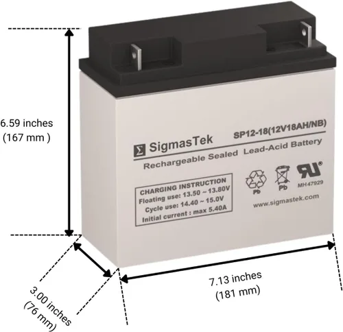 Miniatura 2 de SigmasTek SP12-18NB - Batería NB SLA de 12V 18AH - Compatible con: APC RBC7 SUA48XLBP SUA24XLBP SUA5000RMT5U CURK7 CURK11 SUA2200XLT SUA3000 SUA2200