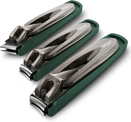 Juego de 3 cortaúñas, cortaúñas y cortaúñas para hombres y mujeres, cortaúñas con atrapador, cortador de uñas para uñas gruesas, acero inoxidable,