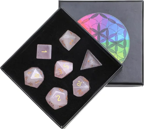 Miniatura 15 de rockcloud Juego de 7 dados poliédricos DND de piedra de sangre africana, dados hechos a mano con piedra de cristal curativo con caja de dados