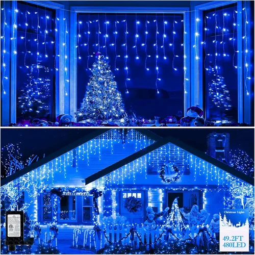 Miniatura 22 de FLVOECN 480 luces LED de Navidad de 49 pies, enchufables, 8 modos con temporizador, luces de hielo regulables, para exteriores, impermeables