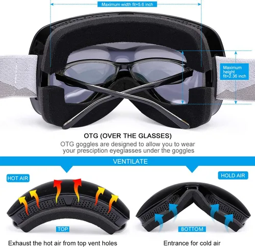 Miniatura 3 de Supertrip Gafas de esquí profesionales para hombres y mujeres, doble lente antivaho grandes esféricos, unisex, multicolor, gafas de nieve