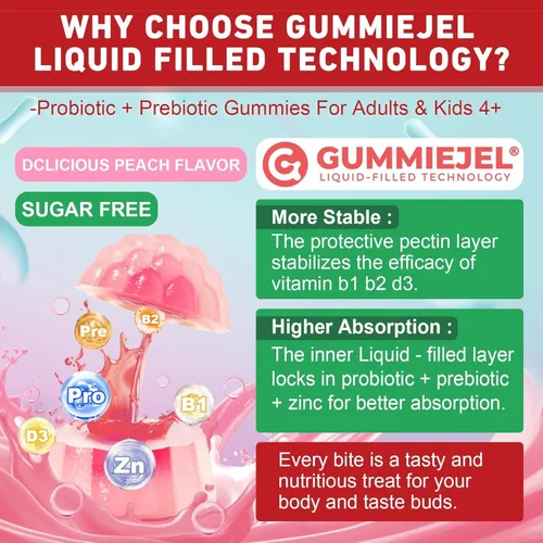 Miniatura 8 de Gomitas probióticas + prebióticas para adultos y niños mayores de 4 años, probióticos masticables sin azúcar, 50 mil millones de UFC con fibra