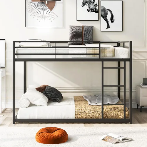 Miniatura 3 de Litera de tamaño matrimonial sobre tamaño matrimonial con escalera, litera de metal de tamaño matrimonial con barandilla de seguridad para niños