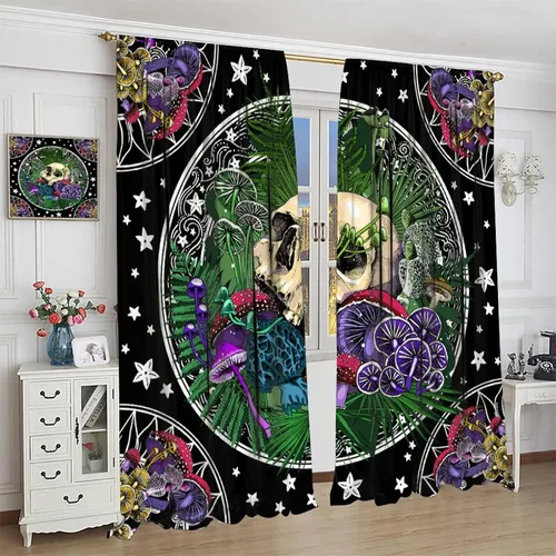 Miniatura 71 de Cortinas góticas de bosque de cuervos, para Halloween, espeluznante, negro, cuervo negro, alas oscuras, suspenso, bolsillo para barra, cortinas
