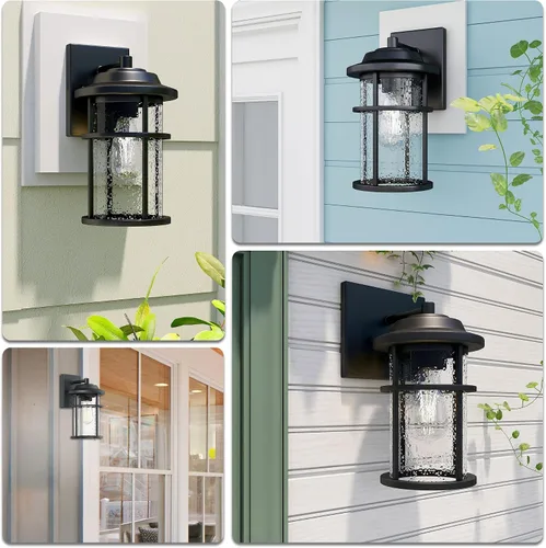 Miniatura 7 de Farol de pared para exteriores, aplique de pared impermeable exterior, iluminación de montaje en pared negra antioxidante con pantalla de vidrio