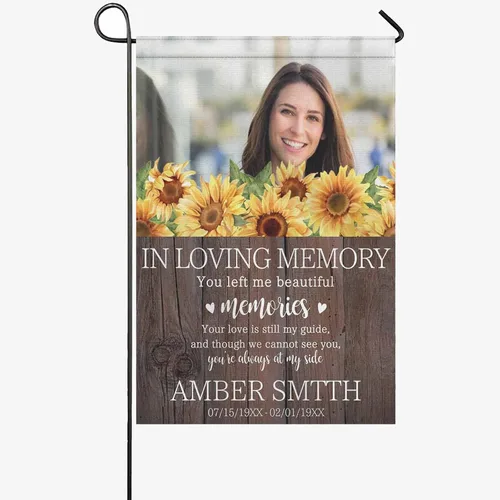 Miniatura 11 de Bandera conmemorativa personalizada para jardín, en memoria amorosa, bandera de condolencias personalizada con nombre y fecha de foto, banderas