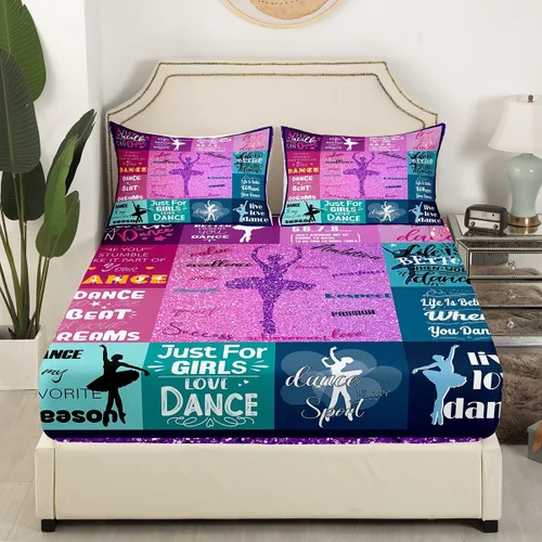 Miniatura 3 de Erosebridal Juego de sábanas para niñas de baile, tamaño individual, sábanas de ballet con purpurina para niños, adolescentes, jóvenes, juego
