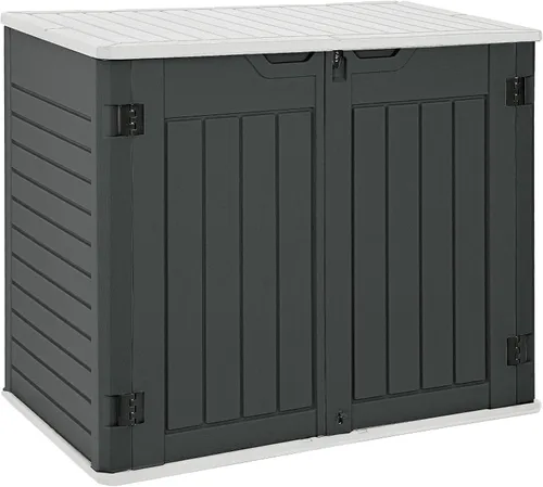 Miniatura 16 de YITAHOME - Cobertizo de almacenamiento horizontal al aire libre con puerta bloqueable en forma de X, cobertizo de herramientas de resina resistente