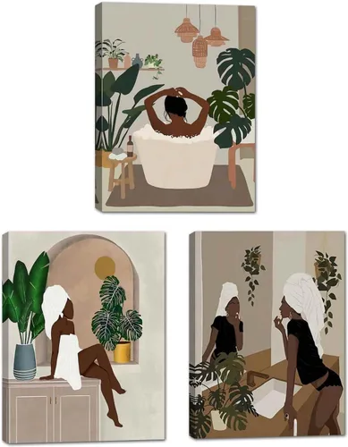Arte de pared de mujer negra, póster moderno de niña negra, arte de mujer africana, decoración de pared de baño, arte afroamericano, arte de pared