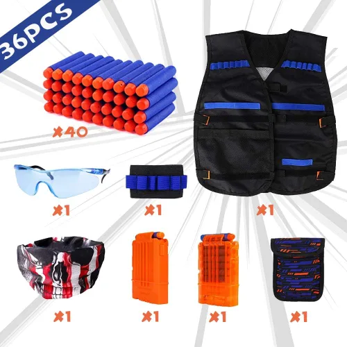 Miniatura 2 de Kit de chaleco táctico para niños para pistolas Nerf de la serie N-Strike Elite, con 40 dardos de recarga, 2 clips de recarga, bolsa de dardos