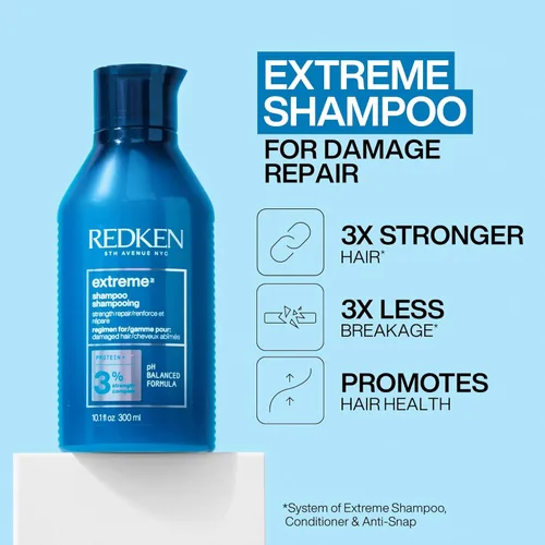 Miniatura 3 de Redken Juego de champú, acondicionador y tratamiento sin enjuague extremo para cabello dañado, repara y reduce la rotura, impregnado con proteínas