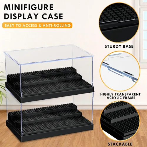 Miniatura 3 de KKU Vitrina para bloques de figuras de acción de minifiguras, caja de exhibición de minifiguras acrílicas, caja de almacenamiento con 3 pasos