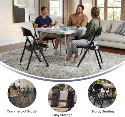 Miniatura 6 de Flash Furniture HERCULES Series - Silla plegable de plástico negro resistente de 500 libras con soportes integrados