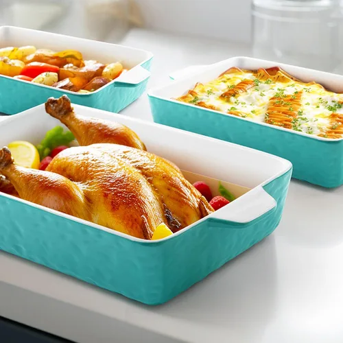 Miniatura 2 de Cacerolas para horno, platos de cerámica para hornear, bandeja para lasaña con asas, bandeja de porcelana para hornear profunda, juego de ollas