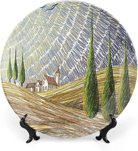 Miniatura 17 de Plato decorativo de 6 pulgadas, cerámica toscana, antigua calle italiana en pequeña ciudad provincial de Italia, placa de exhibición europea hecha a