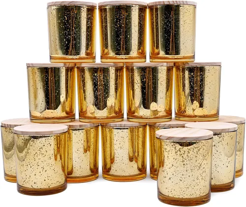 Miniatura 46 de SHOWIN Frascos de vela gruesos de 10 onzas para hacer velas 15 piezas, frascos vacíos con tapas de madera para hacer velas, contenedor de muestra